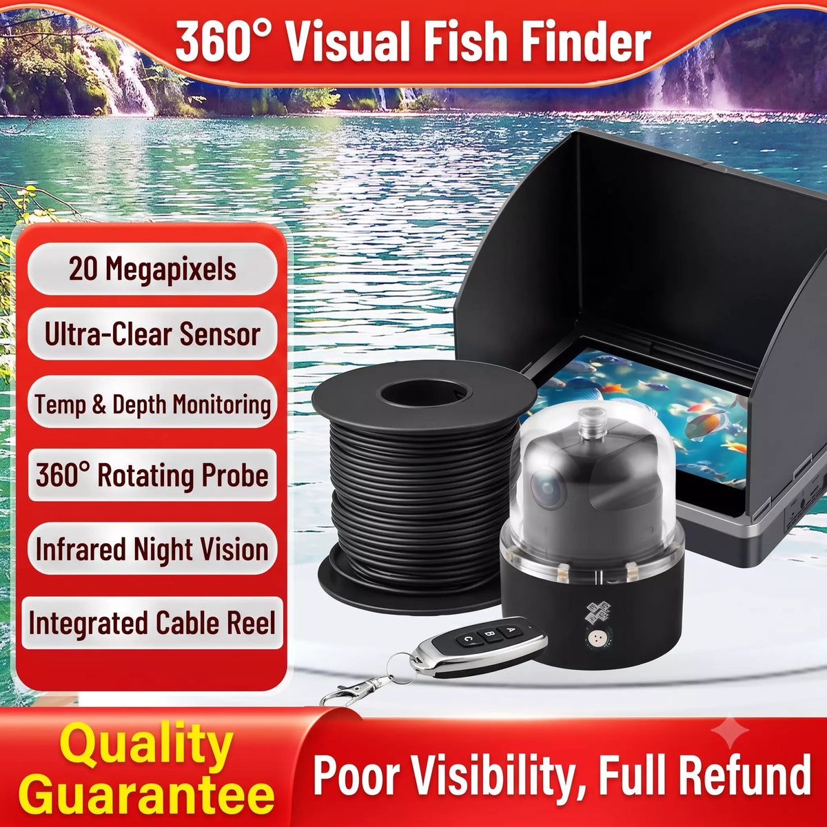 360° Remote Control Transparent Cover Temperature-Sensing Deep-Probing Fish Catcher