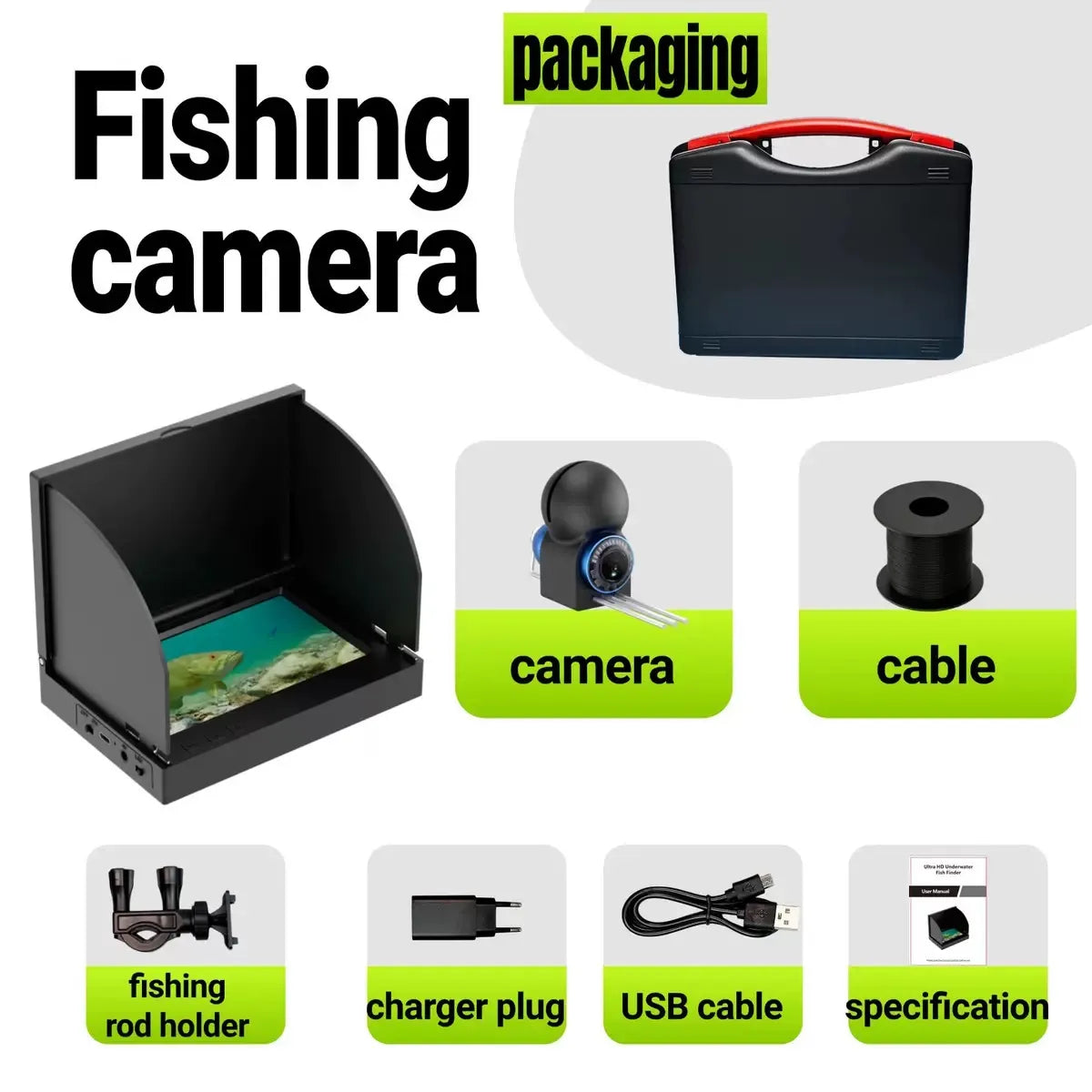 Sonar de Pesca com Sensor de Temperatura e Profundidade e Ângulo Ultra-amplo de 220°