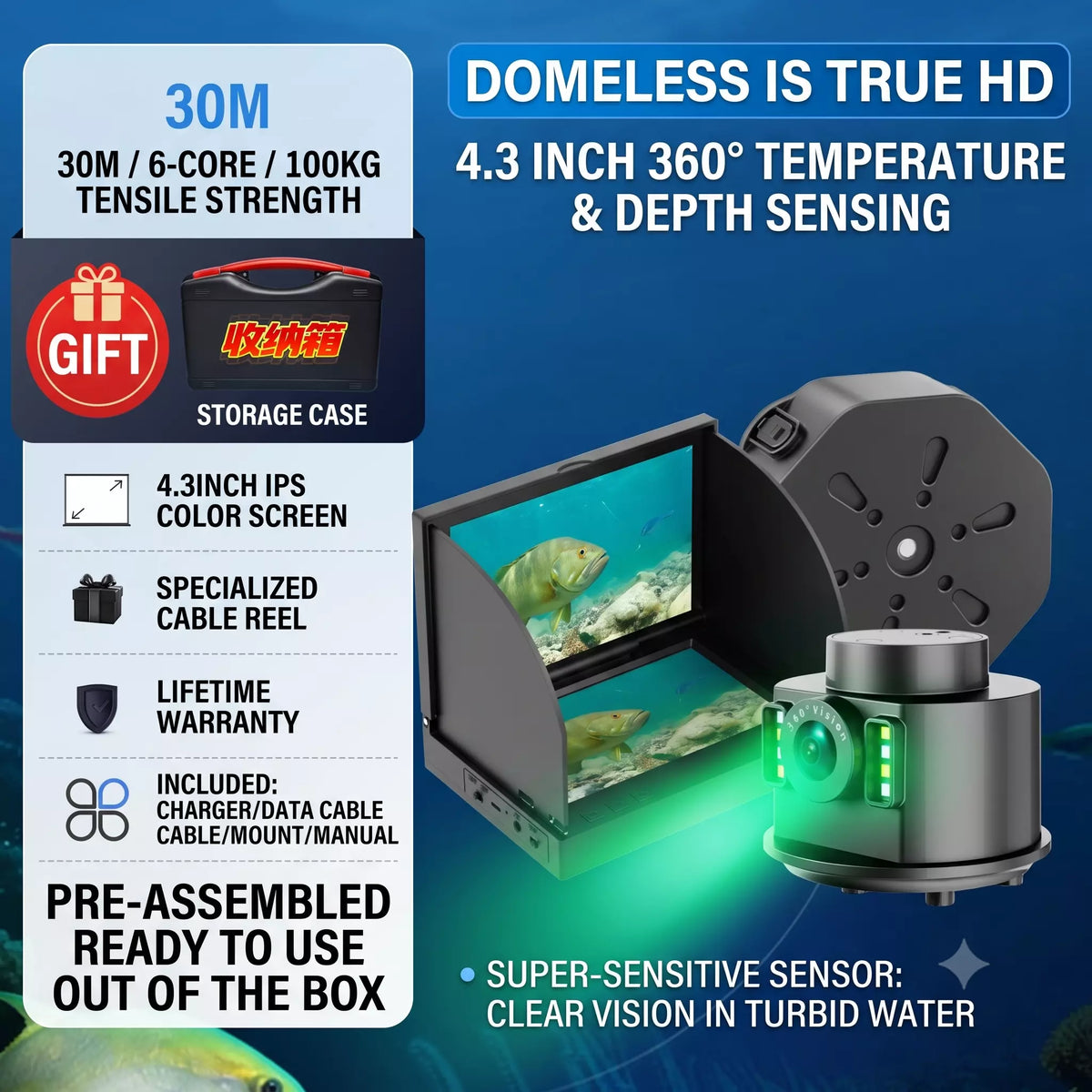 360° Remote Control Uncovered Thermal Sensing Deep Probe Fish Finder